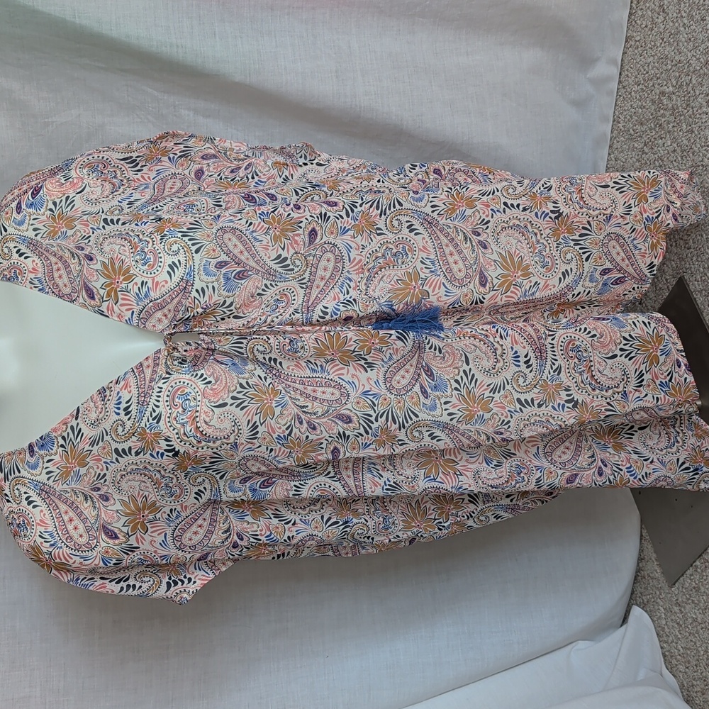 Kimono Swim CoverUp 2X Chiffon Paisley Semi Sheer Tunic Dress Tie Tassel New